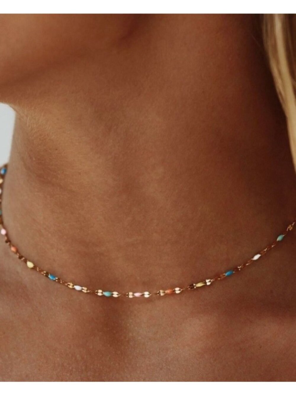 Atolea Rainbow Dainty Choker Necklace Gold Tone Adjustable Length